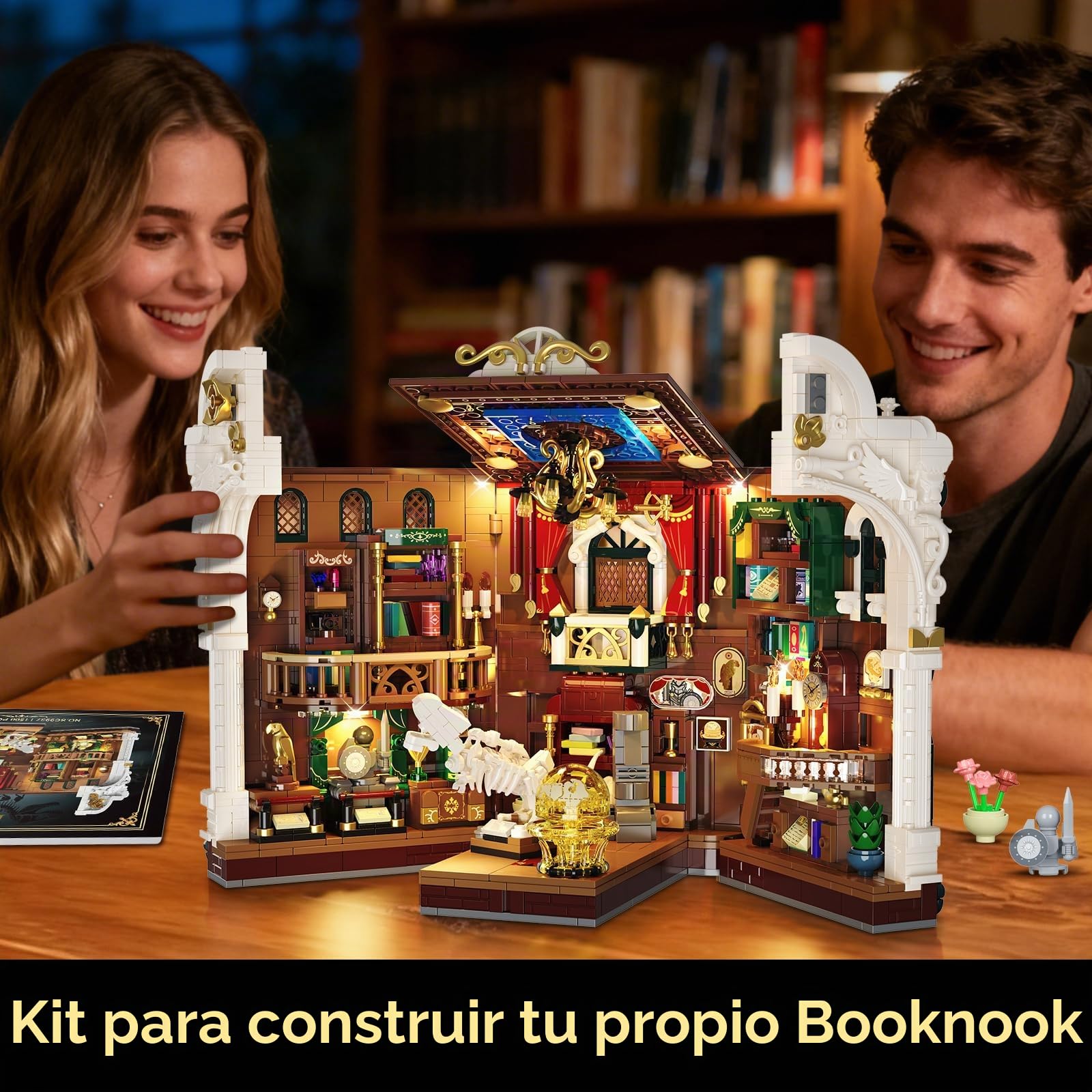 INSOON Book Nook Museo de Dinosaurios con Luz para Adultos y Jóvenes | Book Nook DIY con museo de dinosaurios, casa en miniatura decorativa para estantería, regalo, 1500 piezas