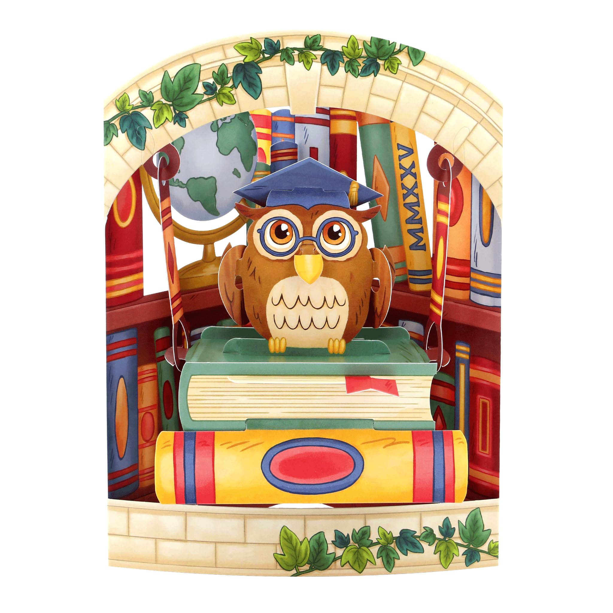 SANTORO Swing Card, 3D Pop Up Greeting Card - Book Owl - Graduation, Thank you Teacher, Celebration for kids, family, fun!