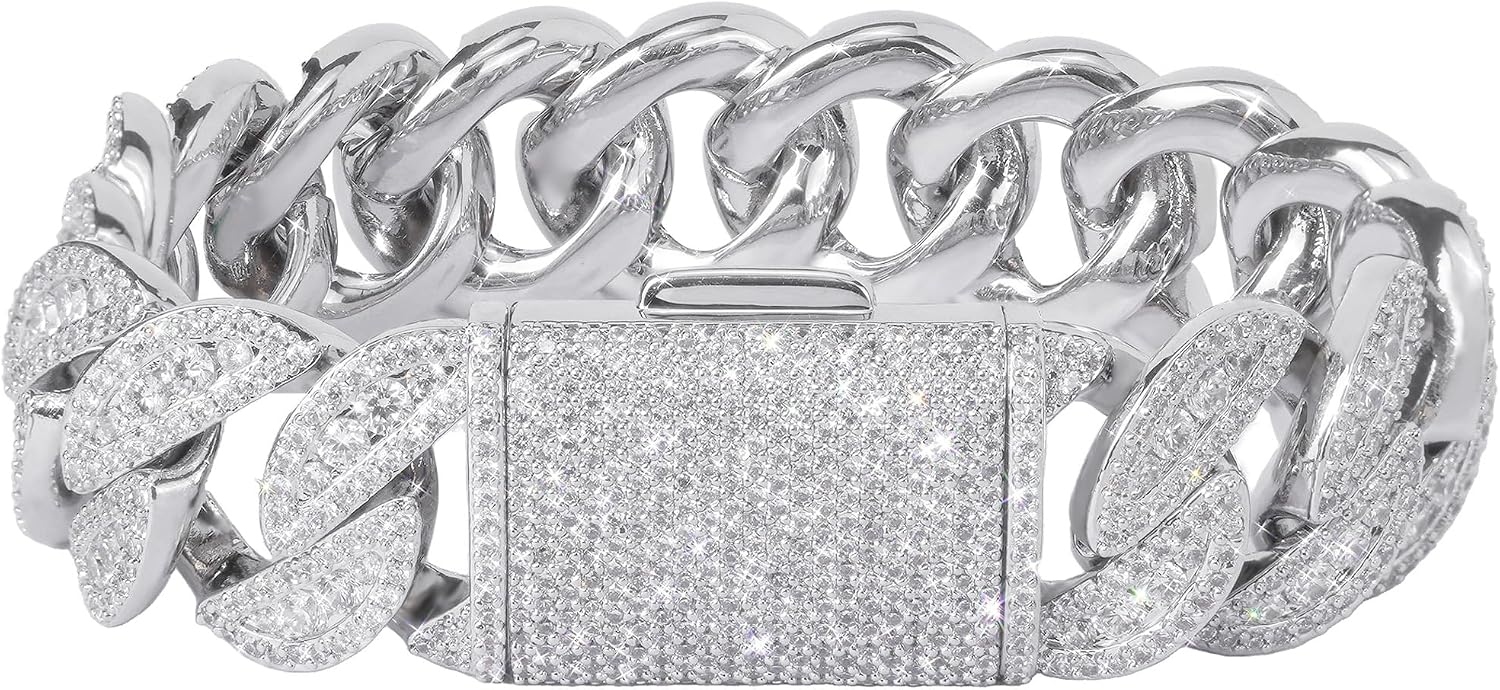 Iced Out Cuban Link Bracelet for Men, 12-20MM Flooded Hip Hop Bling Bracelet with 5A Cubic Zirconia, Heavy Big Size Miami Cuban Bracelet, Luxury CZ Cuban Link Jewelry for Women
