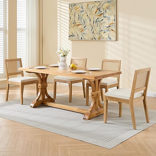 Miniatura 2 de Juego de 2 sillas de comedor francesas de campo, sillas modernas de cocina y comedor, sillas de comedor de ratán con cojín tapizado de lino,