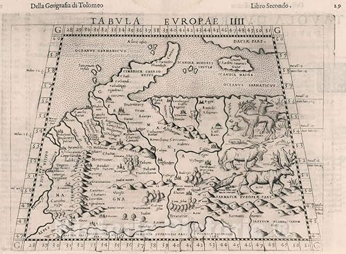 Mapa histórico Alemania, Europa, Central Tabula Europae IV. Della Geografia di Tolomeo. Libro Secondo, 1599 Atlas, Arte de pared vintage 24in x 18in