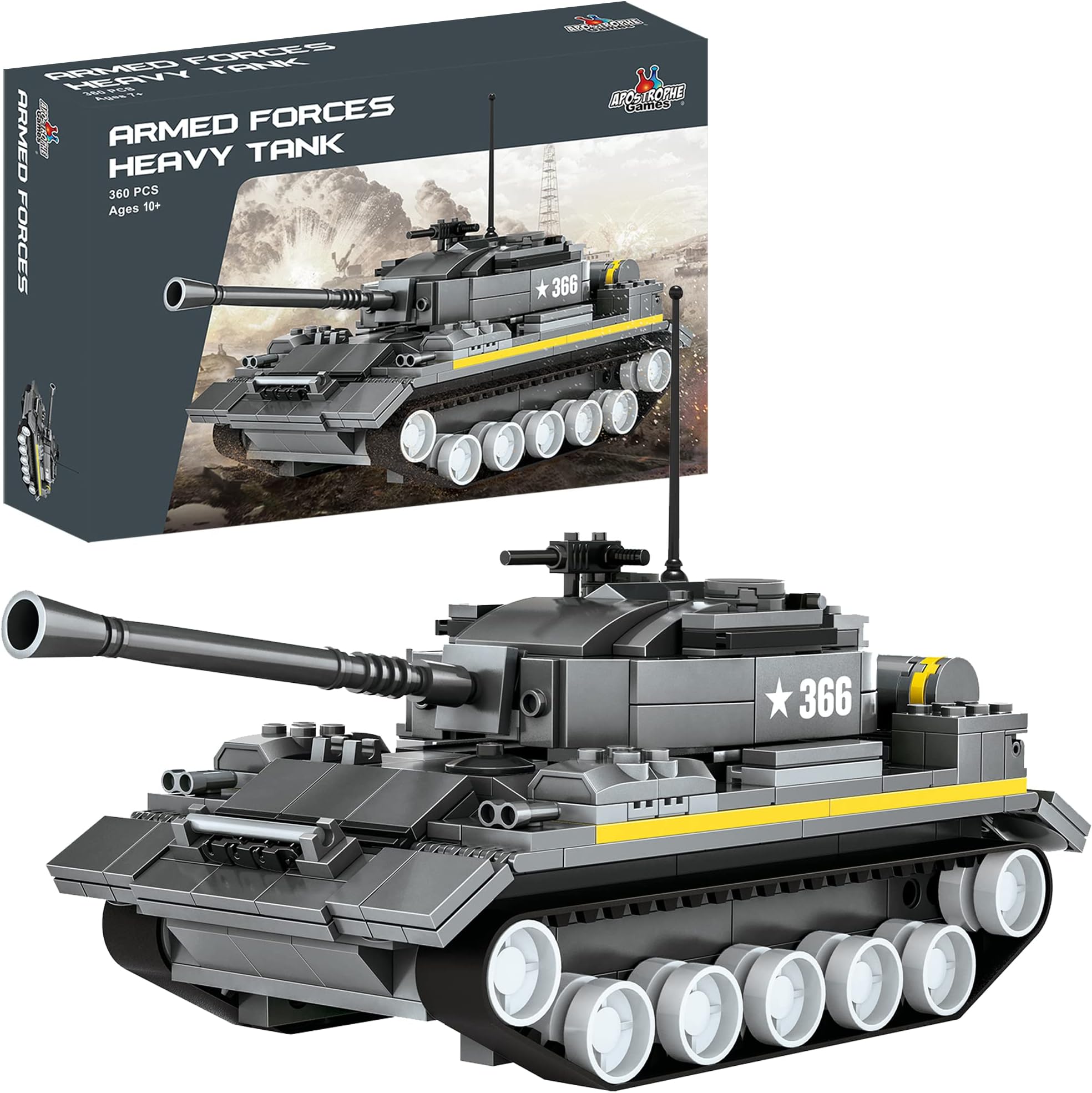 Army Tank Building Block Set - 340Pcs Armed Forces Toy Tank for Ages 10 and Up – Rotating Turret with Gun Attachment Army Tank Model Kit Compatible with All Major Brands of Building Blocks
