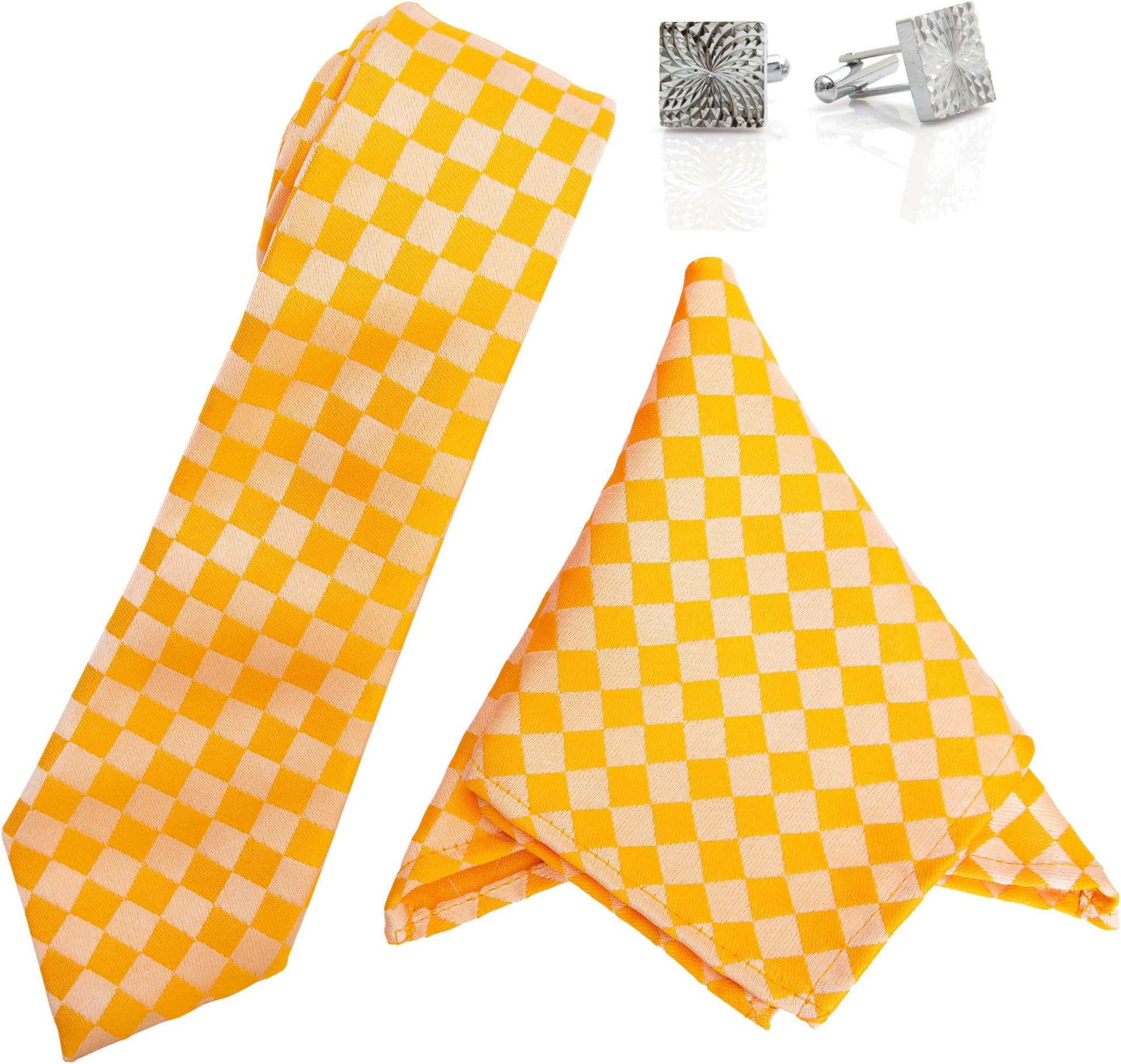 Men's Black Sleek Tie, Pocket Square and Cufflink Set