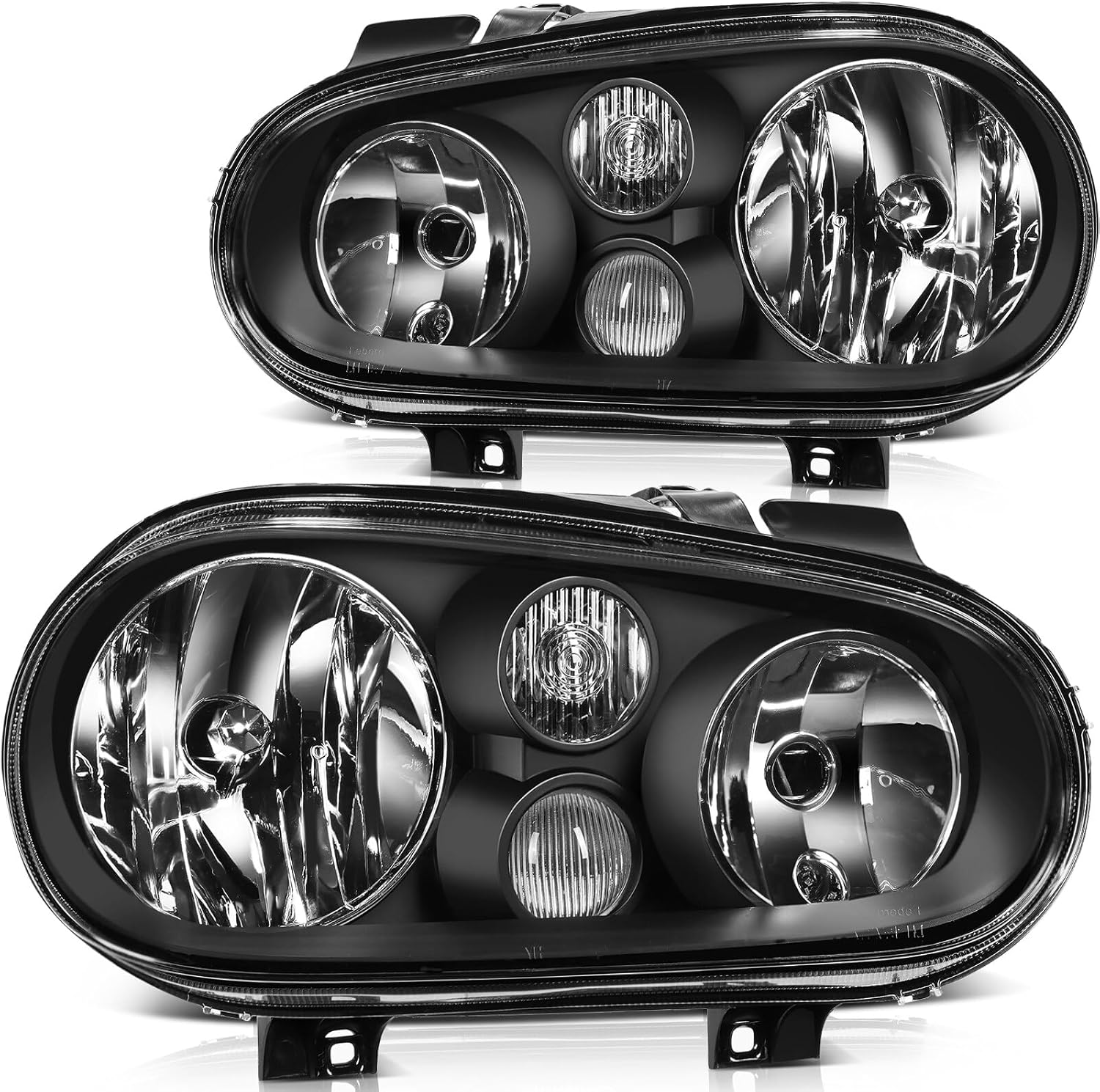 LSAILON Headlight Assembly Replacement Fit For Volkswagen For Cabrio 1999-2002 For Volkswagen For Golf 1999-2006 Black Housing Clear Lens Driver and Passenger Side 1J0941018C 1J0941017G