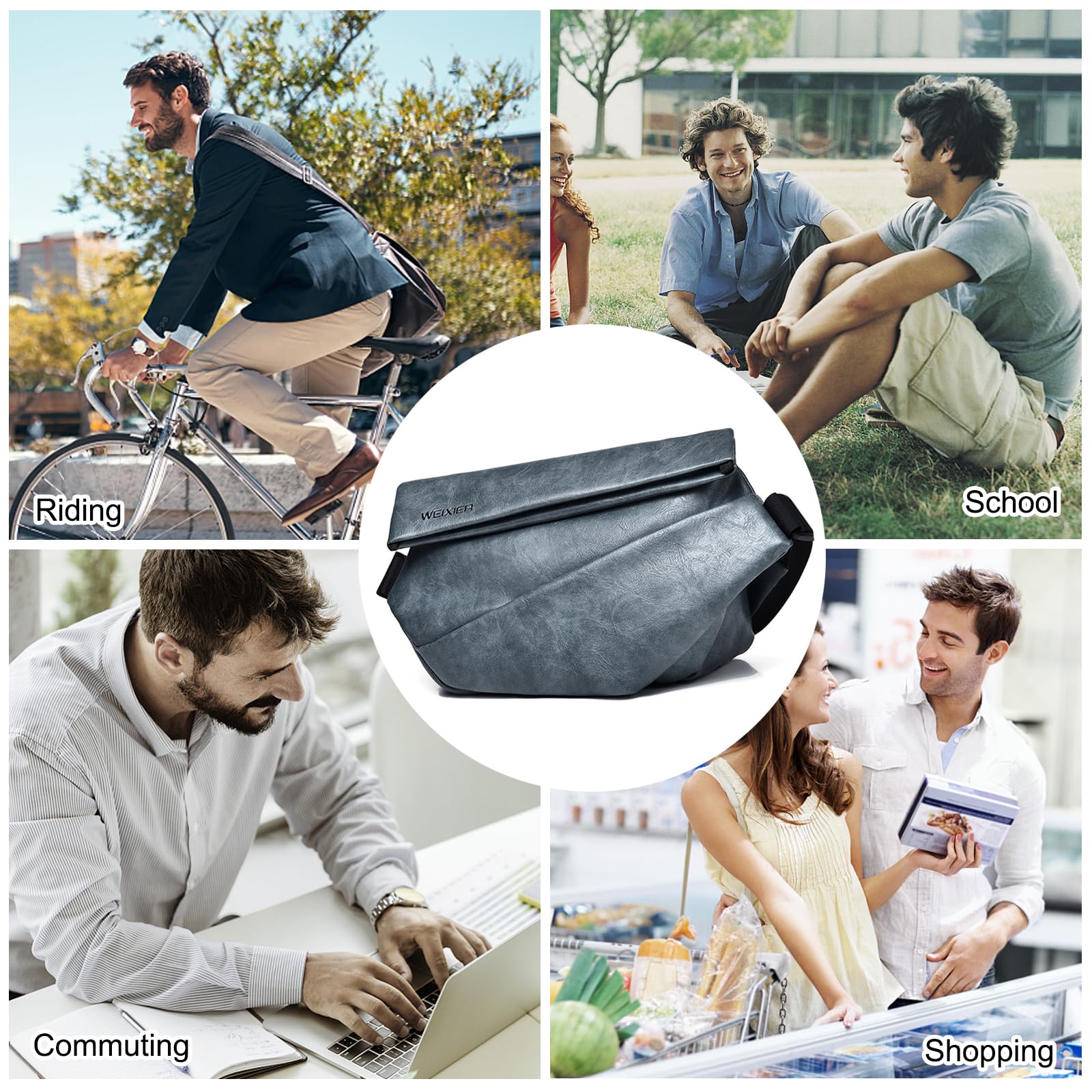 FANDARE Herren Brusttasche Umhängetasche PU Leder Sling Bag Wanderrucksäcke Männer Schultertasche Crossover-Rucksack Daypacks Wasserresistent für Outdoor Reisen Camping Crossbody Schulter Grau