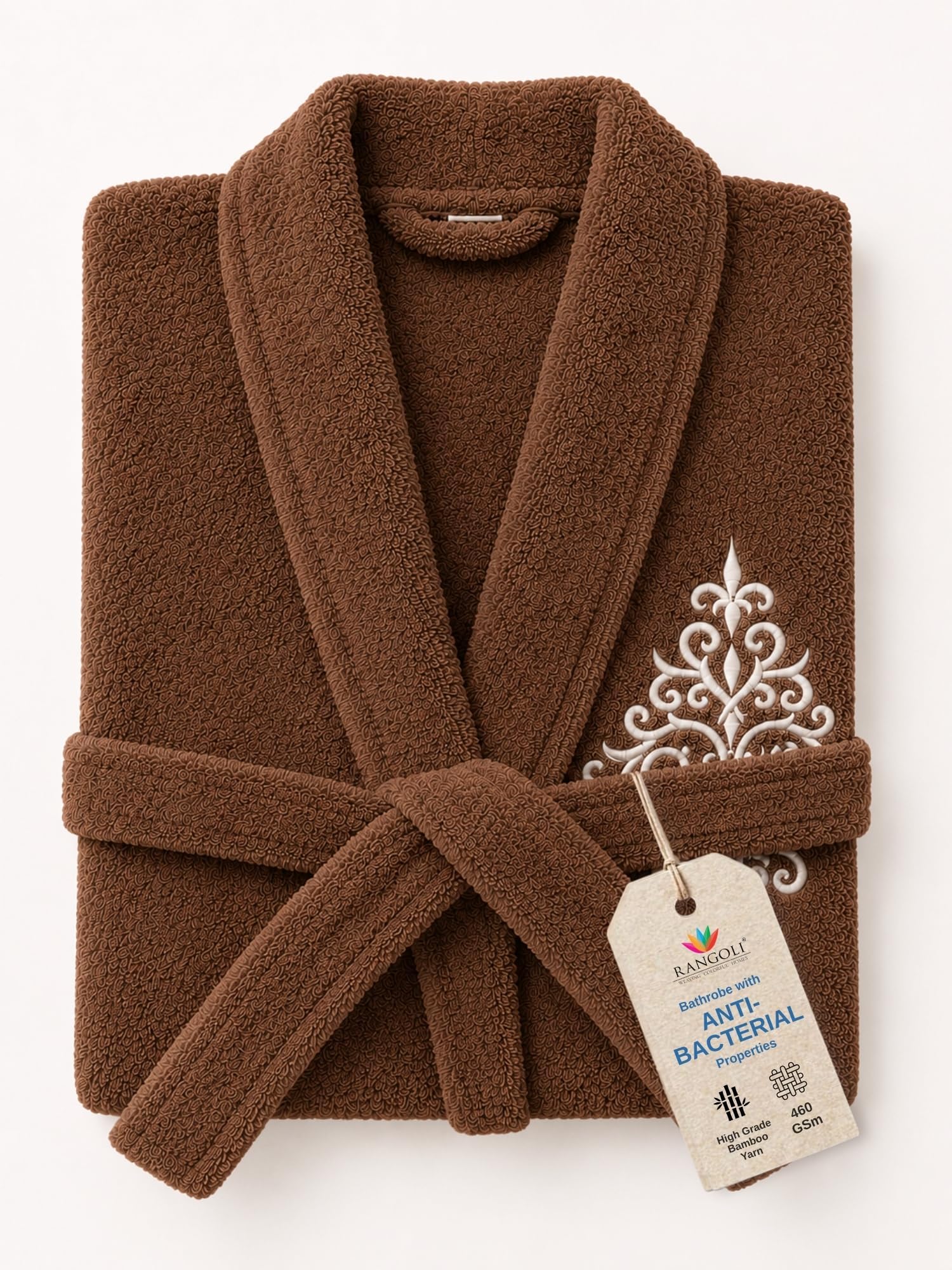 - RANGOLI Royal Bamboo Premium Bathrobe For Men | Ultra Soft Bamboo Yarn Lightweight Bathing Robes | 460 GSM Highly Absorbent & Quick Drying Luxurious Bath Gown | Knee Length Bath Robe - Brown