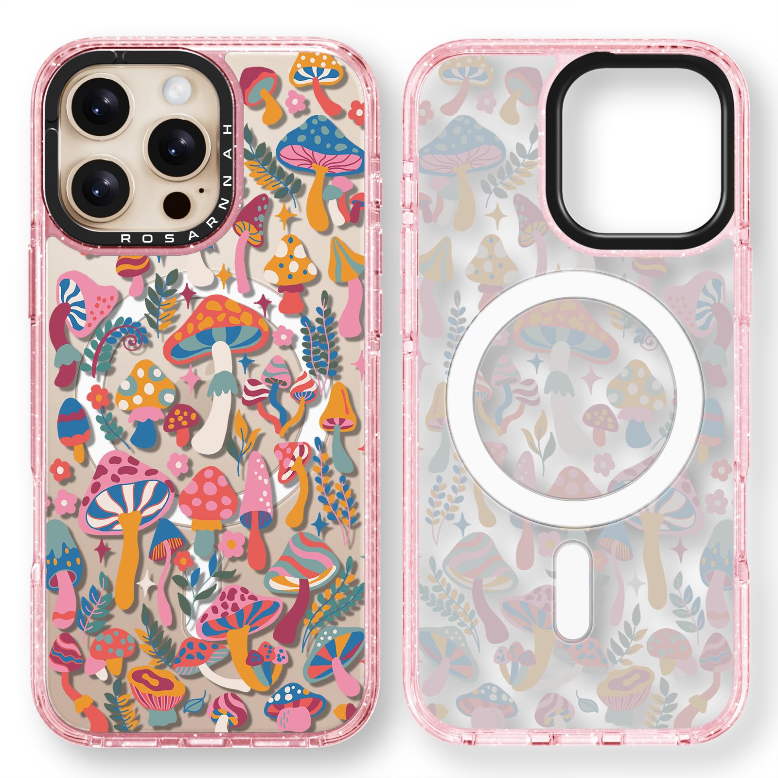 Rosarnnah for iPhone 16 Pro Case Cute - Compatible with Magsafe - Durable Shockproof 6.6 ft Drop Impact Phone Case - Funny Mushroom Jungle Design (6.3