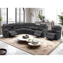 Manual Reclining Sofa Set with Drop-Down Table, Corduroy Sofa Sets, Living Room Furniture Sets, Modern Manual Recliner Sofa Sets with Storage Console for Living Room Dark Grey, Sectional+Chair