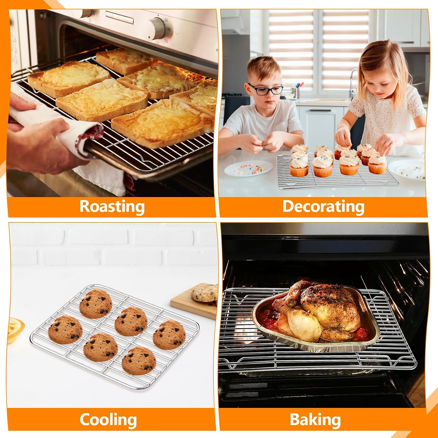 4Pcs Cooling Rack, Stainless Steel Baking Racks, 4 Various Sizes