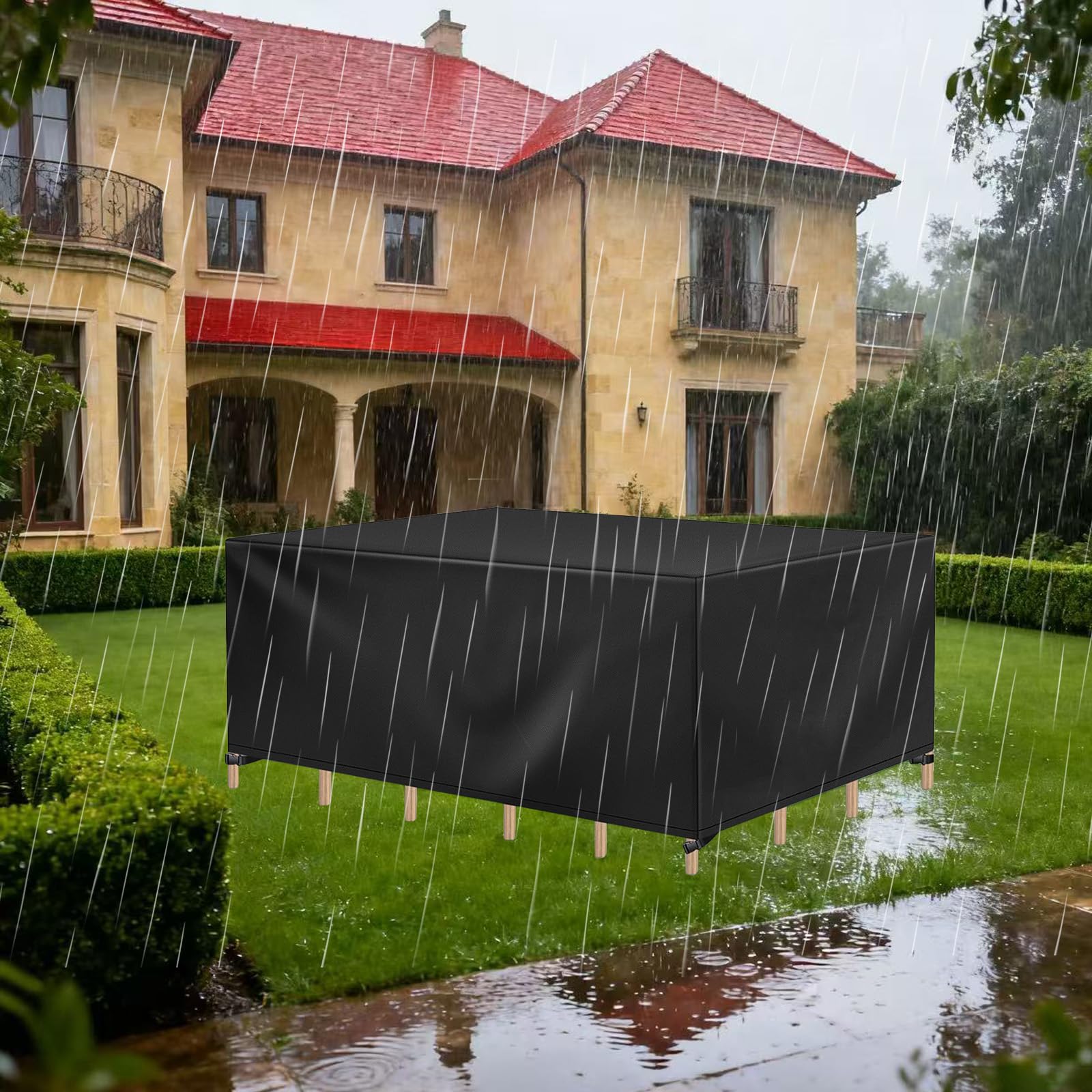 Funda Muebles Exterior Impermeable 102x62x45cm/LxWxH Tela Oxford Funda Mesa Exterior Resistente al Vient Anti-UV Fundas Protectora Muebles Jardin para Mesas y Sillas de Jardín Negro