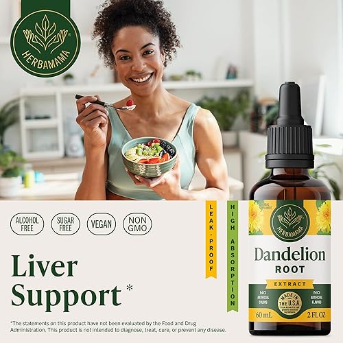 Miniatura 2 de HERBAMAMA Tintura de raíz de diente de león, extracto vegano de raíz de diente de león para desintoxicación y limpieza del hígado, suplemento
