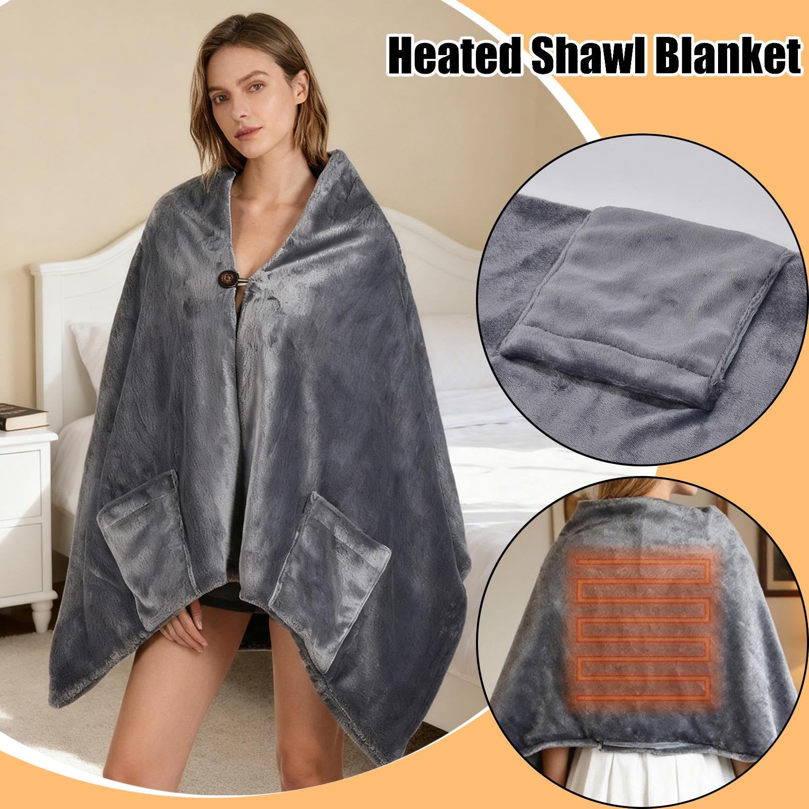 Bufanda eléctrica calentable | Manta eléctrica calefactora con | alimentación USB – Manta calefactora con protección contra sobrecalentamiento para dormir, trabajar, leer y descansar en clim