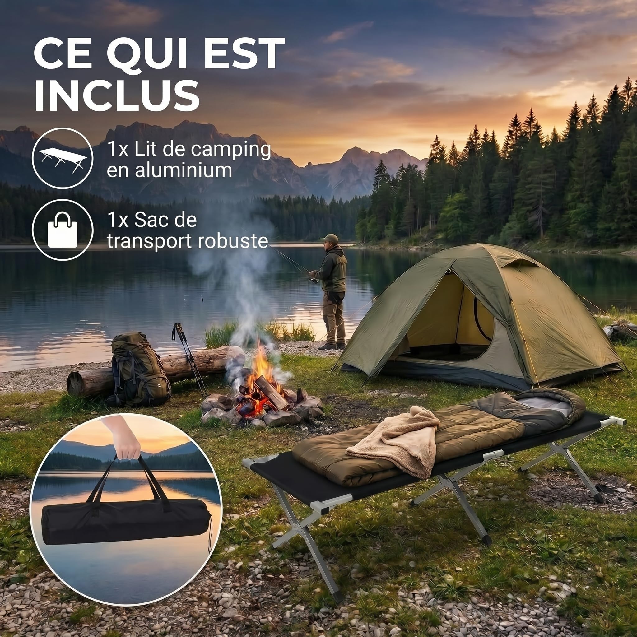 GOODS+GADGETS Lit de Camp Pliable en Aluminium pour l'armée - Lit de Camping Pliable et lit d'invité