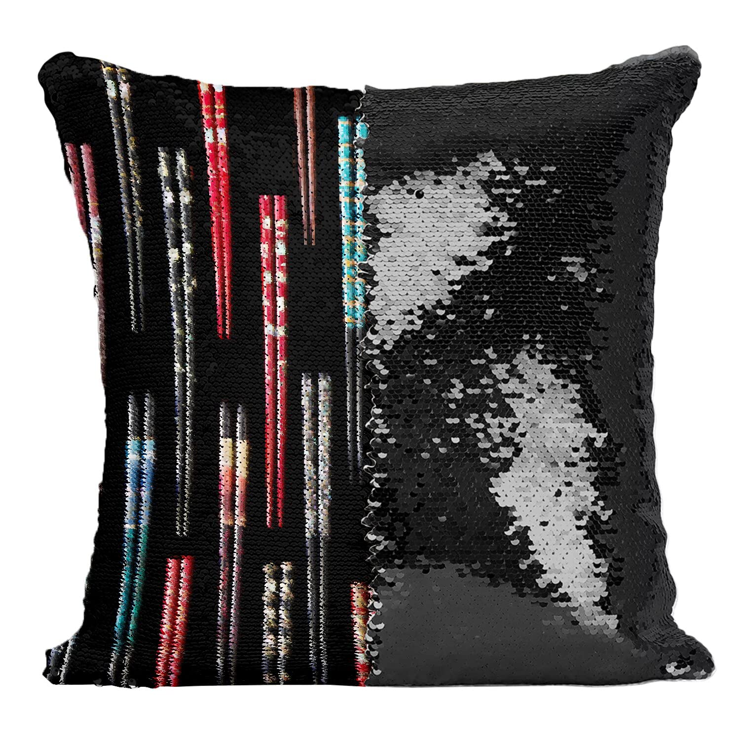 Coussin paillettes noir baguettes japonaises cadeau ideal fan japon