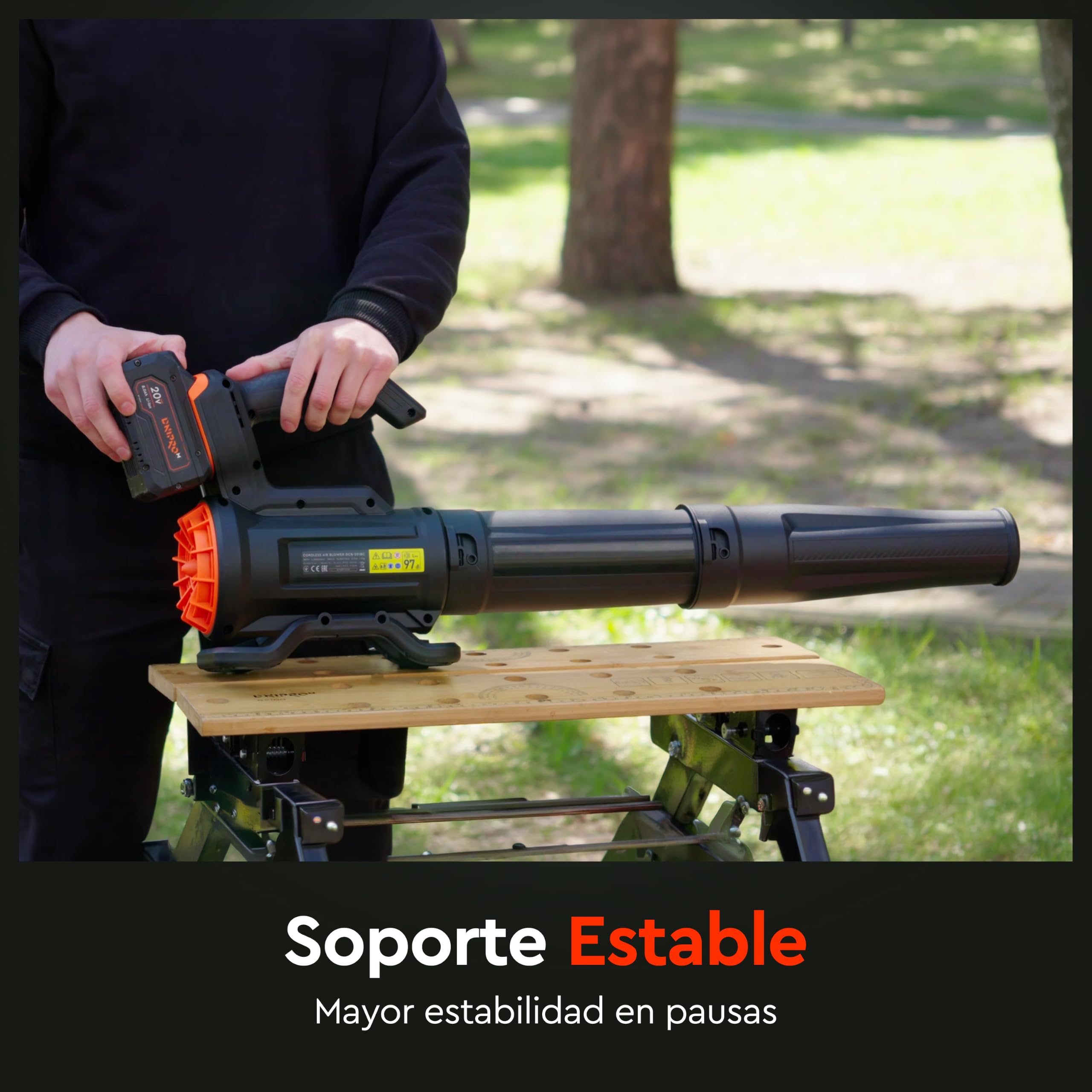 Soplador de Hojas a Batería 20V, Motor Brushless, 50 m/s, 3 Velocidades, 610 m³/h, Ligero 1,3 kg, Incluye Batería 4Ah y Cargador. DCB-201BC