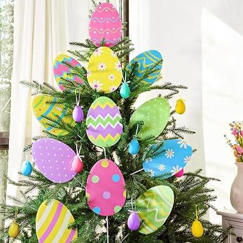 Large Easter Decorations Egg Ornaments 12 pcs Extra Large Pink Yellow Blue Easter Tree Decorations, Cute Colored Egg Picks Ornaments for Tree Topper, Kids Home School Office Spring Party Vase Decor
