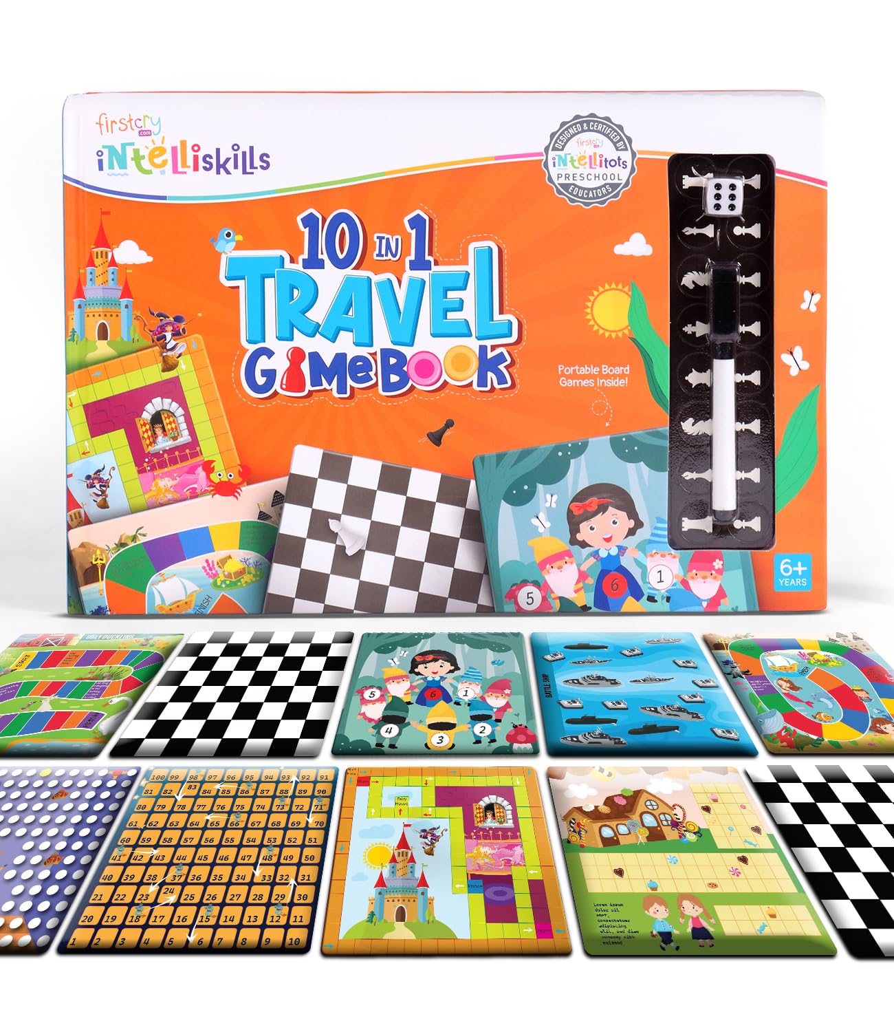 Intelliskills Premium 10-in-1 Classic Board Games Book Set for