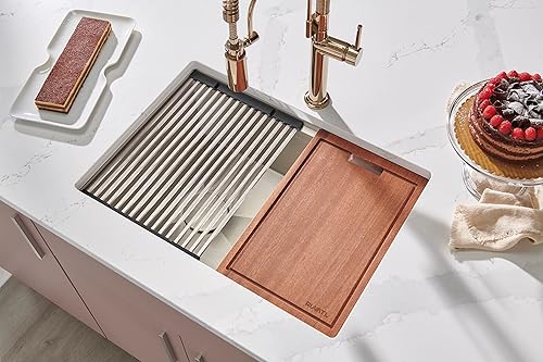 Miniatura 4 de Ruvati - RVH8570 - Fregadero de cocina calibre 16 de 27in con estación de trabajo, drenaje desplazado y superficie inferior inclinada