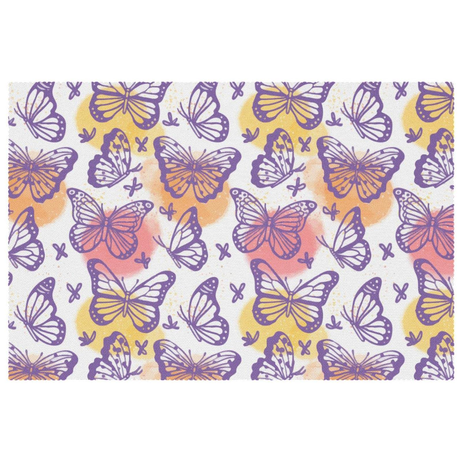 Sets de table en tissu Oxford violet motif papillon (Lot de 4 antidérapants)