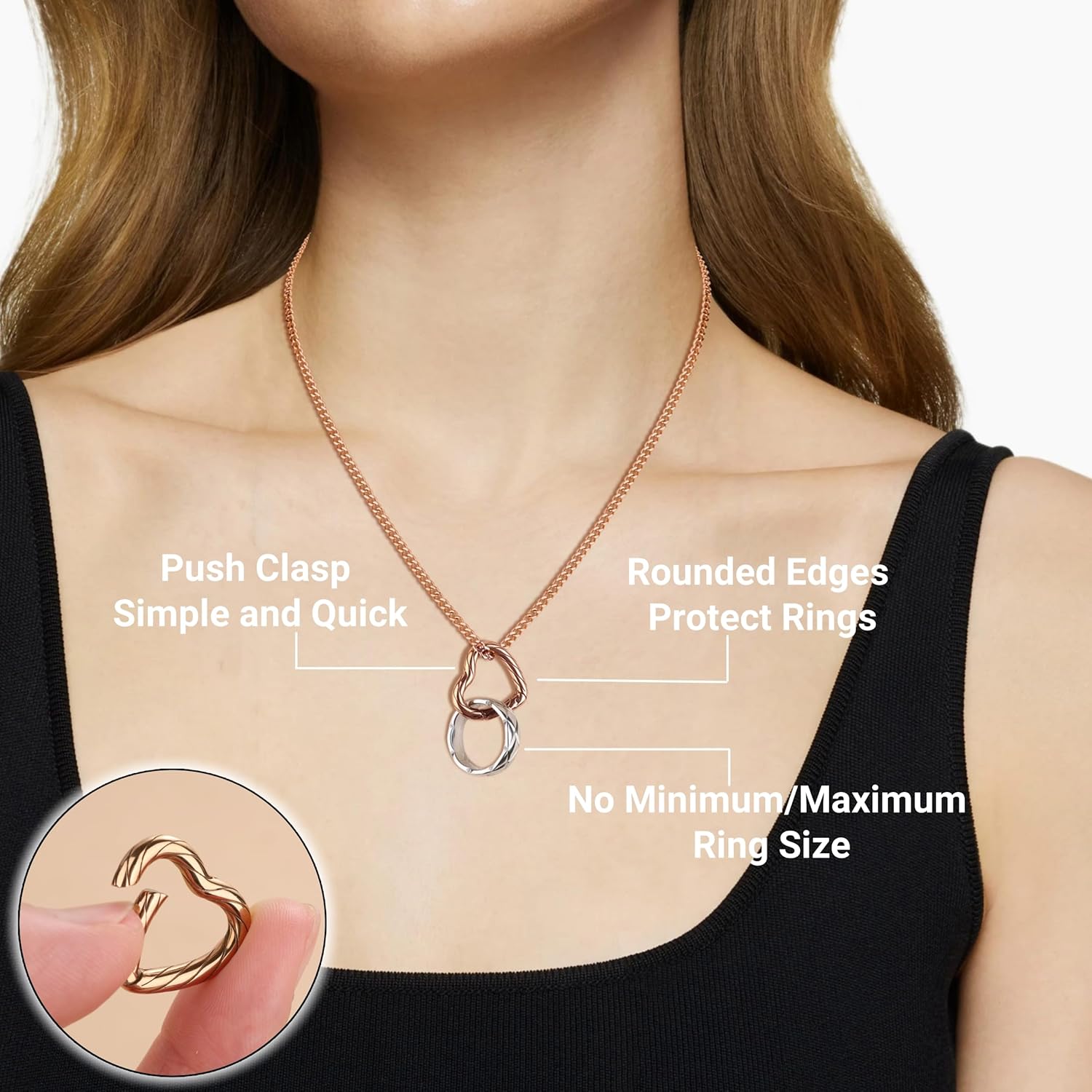 GAVU Stainless Steel Ring Holder Necklace for Women, Women’s Heart Pendant Ring Keeper Necklace 16"/18"/20" - Image 3