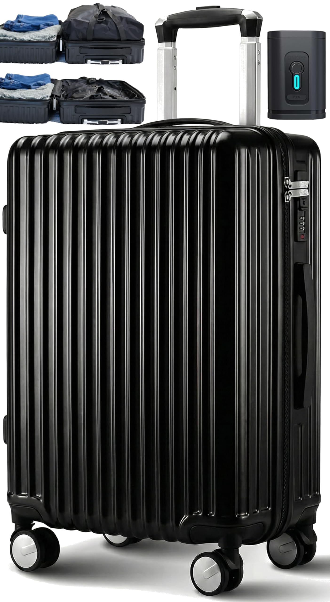 Homie Vacuum Compression Carry-On Luggage, With 360 Degree Wheels & Retractable Handle – 21 Inch, Hardshell Suitcase, Up to 25% More Space