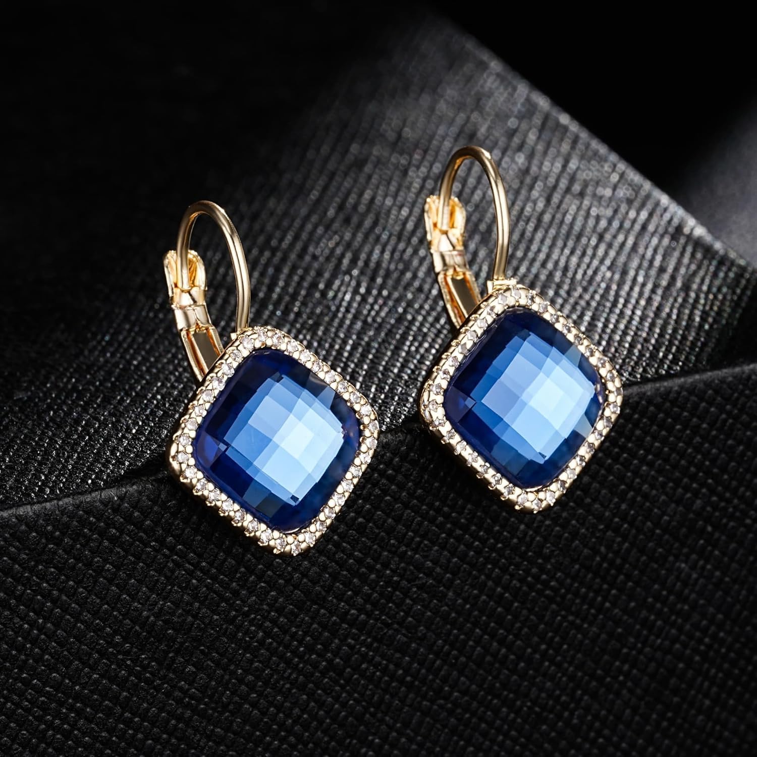 EVEVIC Austrian Crystal Halo Square Dangle Drop Leverback Earrings for Women Trendy 14K Gold Plated Jewelry Gifts for Anniversary - Image 5