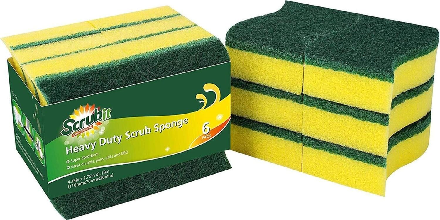 (12 Pack) Heavy Duty Scrub Sponges by SCRUBIT – Kitchen Dish, Sink and Bathroom Cleaning Scrubber Sponge - with Non-Smell Scouring Pad (12 Pack) Heavy Duty Scrub Sponges by SCRUBIT – Kitchen Dish, Sink and Bathroom Cleaning Scrubber Sponge - with Non-Smell Scouring Pad