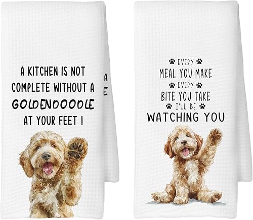CUANFDDSF Goldendoodle Kitchen Towels Set of 2, Dog Gifts for Women, Goldendoodl