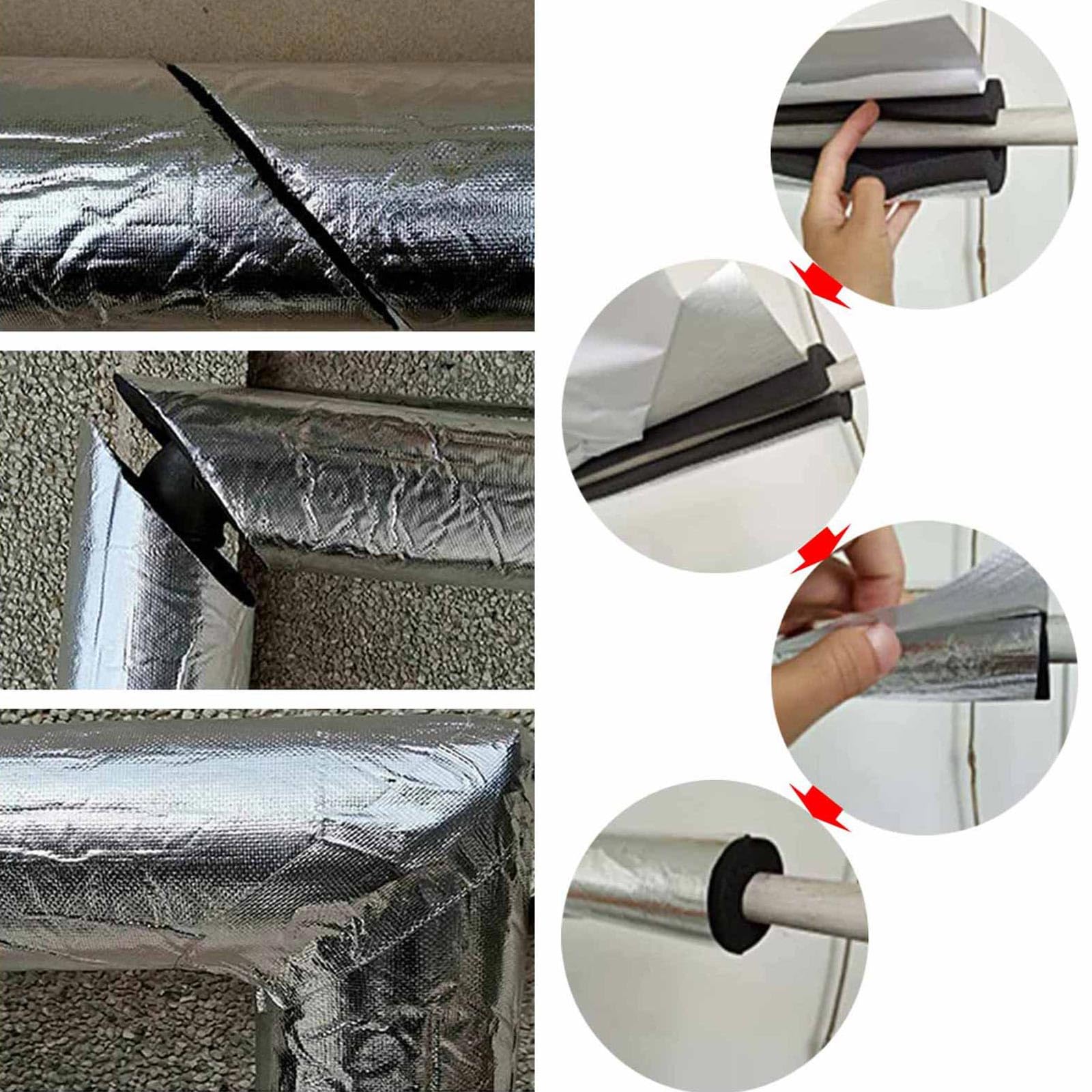 Tubo de Espuma Fundas de Aislamiento Térmico para Tuberías Exteriores Coquilla Aislante de Papel de Aluminio Autoadhesivo Tubo Aislante de Espuma Aire Acondicionado (ID)219mm x (T)30mm x (L)0.9m