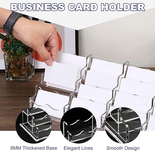 Miniatura 3 de PATIKIL Tarjetero para escritorio, 4 niveles, 16 ranuras, tarjeteros para tarjetas de visita de acrílico transparente, organizador de tarjetas para