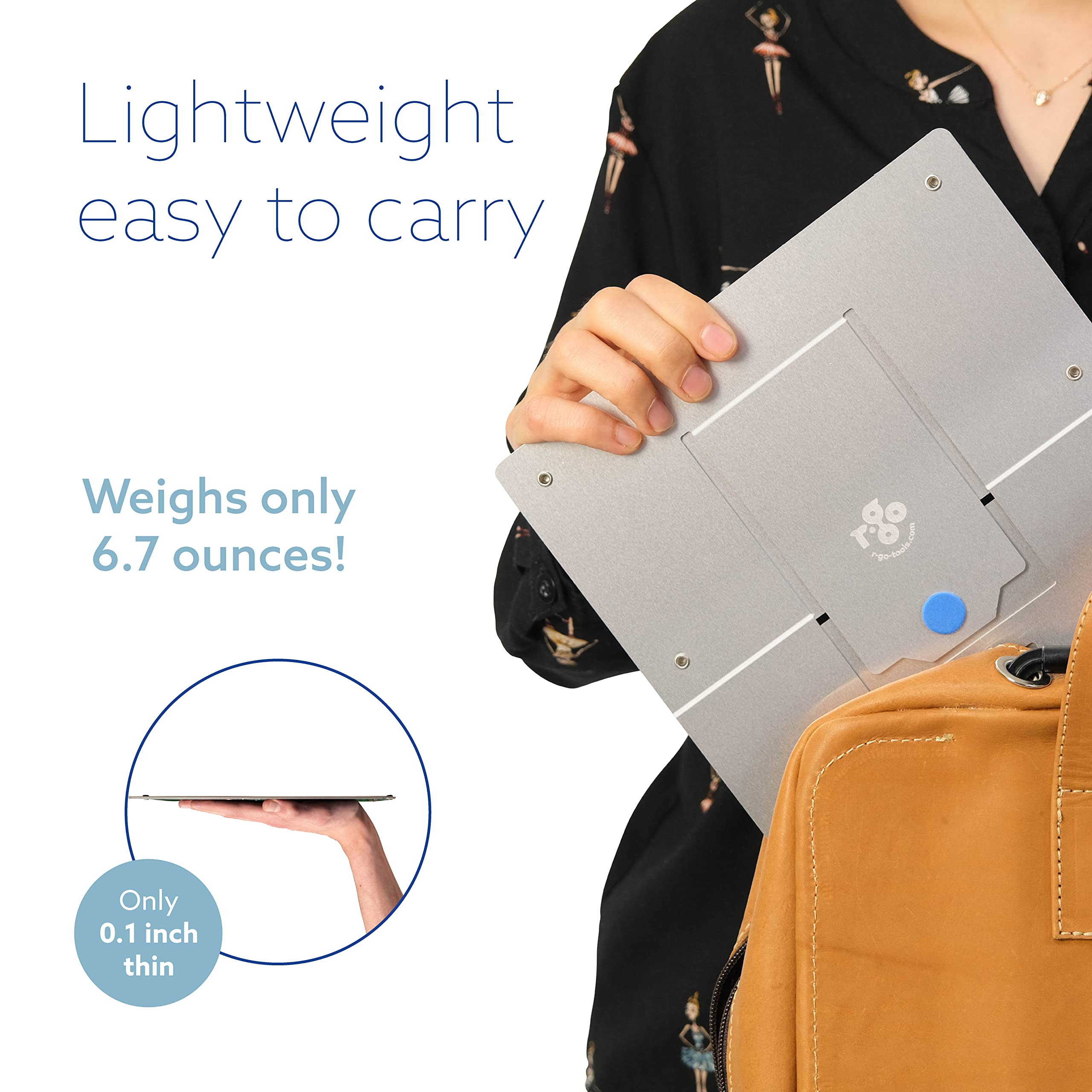 R-Go - Soporte ergonómico para Laptop, Aluminio Ultrafino, Elevador portátil Ajustable para Escritorio, Compatible con MacBook/Air Pro/DELL XPS/Lenovo, soporta hasta 11 Libras, Plateado