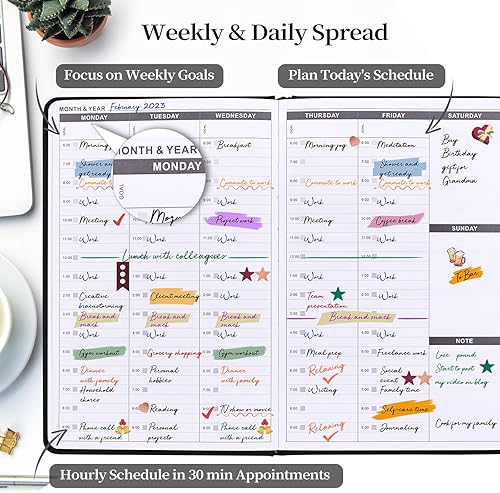 Miniatura 3 de JUBTIC Agenda por horas sin fecha, libro de citas 2024, diario por hora, semanal y mensual, planificador de presupuesto, planificador de horario y