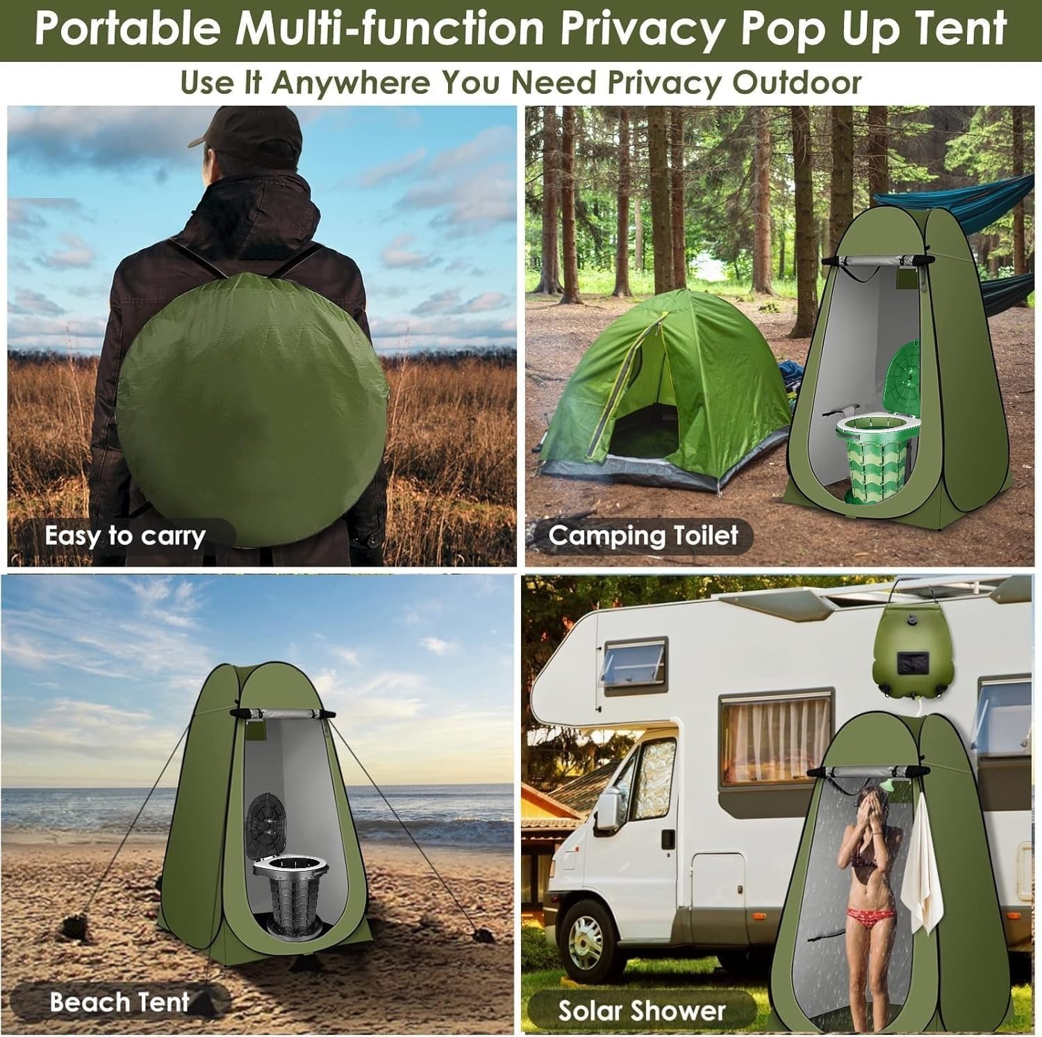 Portable Toilet Kit, Portable Camping Toilet with Pop-Up Privacy Tent with 12 Toilet Bags, Tents Washable Outdoor Showers Changing Rooms (Black+Tent)