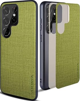Samsung Galaxy S23 Ultra Case, Fabric Pattern Leather Luxury Protective Solid Color Smartphone Case for Samsung Galaxy S23 Ultra 5G Green