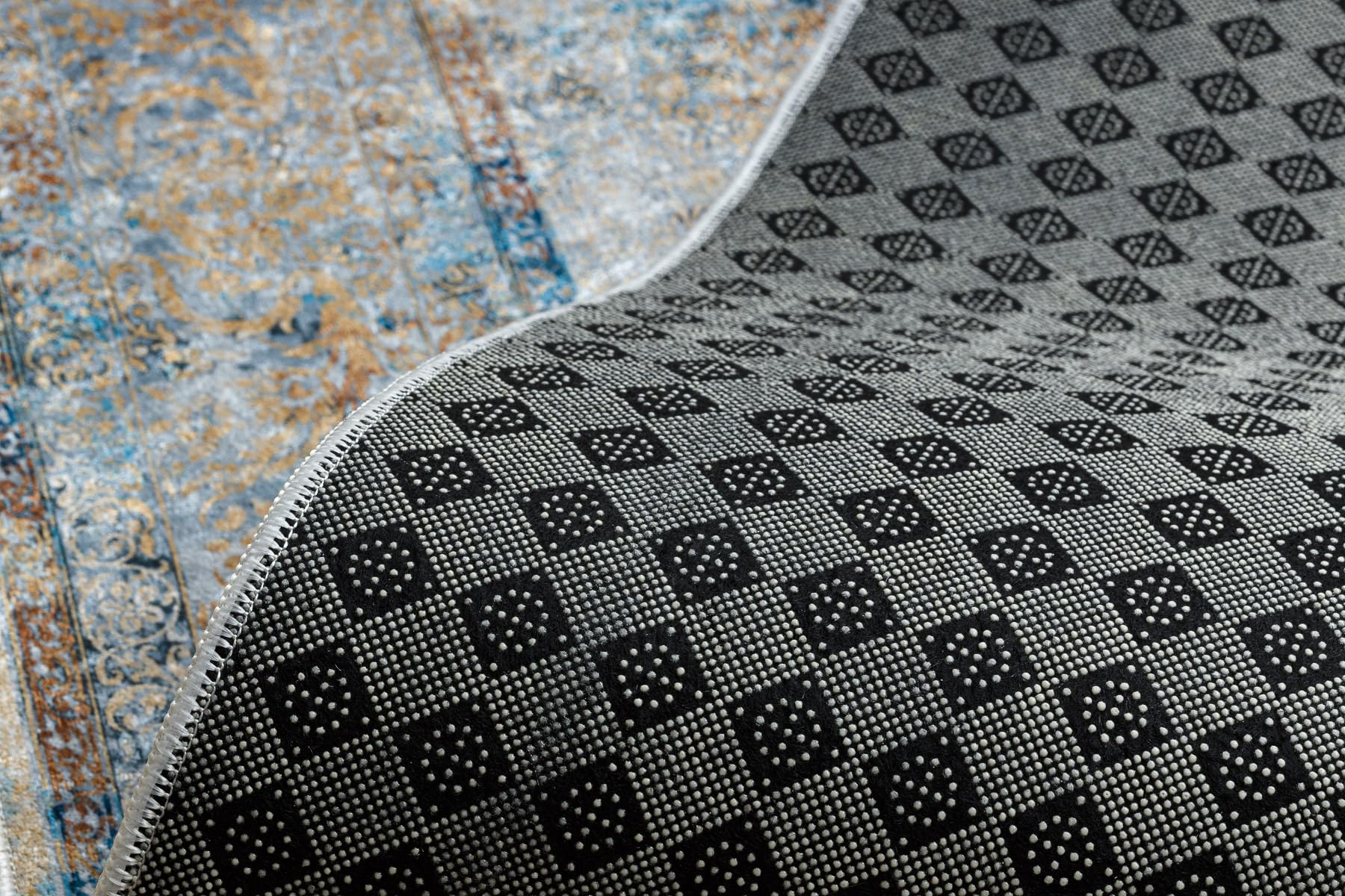 rugsx Läufer Antirutsch Lotus BORDERO 95111 Grau/Beige - Waschbar - 60x400 cm- Rutschfester Teppich für Flur & Küche