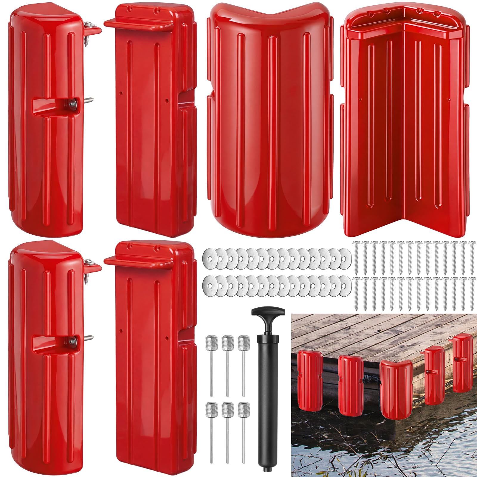 View 1 of ***FACTORY SEALED***Timtin 6 Pack Dock Bumper Fender Boat Dock Bumpers for Corner Edge Side Marine Fender Guard Vertical Protection Soft UV-Resistant Marine Grade Vinyl Stainless Steel Mounting Hardware 8"x16" (Red)