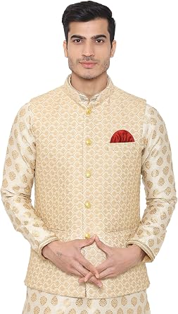 WINTAGE Mens Banarsi Rayon Cotton Bandhgala Festive Nehru Modi Jacket Waistcoat Multiple Colors