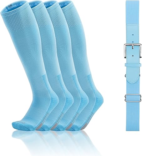 QBK Conjunto combinado de calcetines y cinturón de béisbol para niños y niñas (2 pares de calcetines y 1 cinturón)