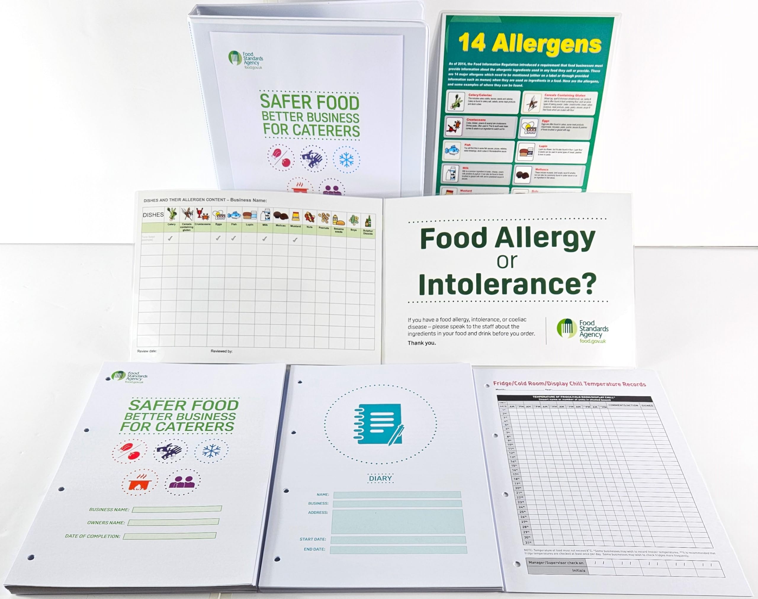 2 Year Food Safety Folder Binder, Safer Food Better Business for Caterers 2026, and 24-Month Diary with 24-Month Temperature Checks, 3 Allergen Signs,