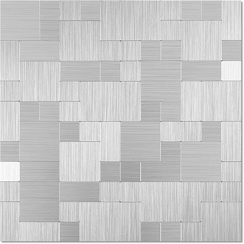10 azulejos de metal para salpicaduras de cocina, mosaicos autoadhesivos de aluminio cepillado para salpicaduras, baño, decoración del hogar