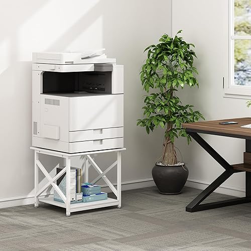Miniatura 6 de Soporte de impresora grande de 23.6 x 23.6 pulgadas, mesa de impresora cuadrada de 2 niveles con estante de almacenamiento para oficina en casa,