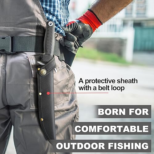 Miniatura 6 de DELFINA Cuchillo de filete de 9 pulgadas con mango ergonómico y funda suave, cuchillo de pesca de filete de acero alemán duradero, ideal para