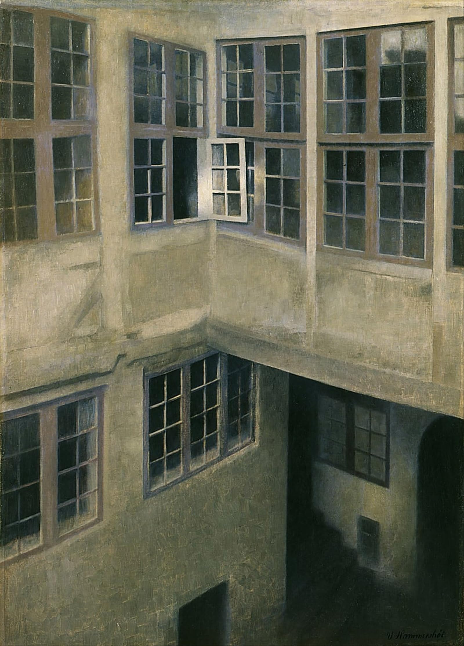 POSTERIIk Vintage Classic Picture Landscape Artwork Interior of Courtyard Strandgade by Vilhelm Hammershøi Portrait Canvas Painting for Office Home Decor 60x90cm