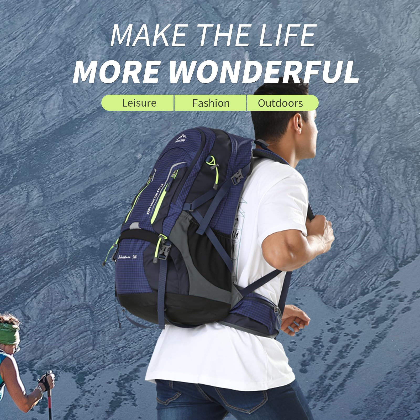 Aoking, Mochila para senderismo/escalada, 50 l, YJN67363, elementos estándar: tabla de malla de flujo de aire extraíble, impermeable, silbato SOS, protección contra la lluvia