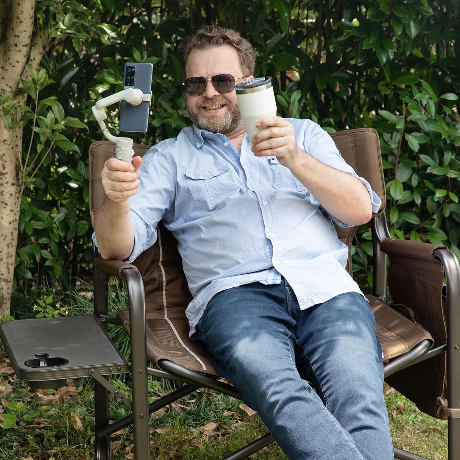 Timber Ridge XXL Directors Chair, 600lbs Capacity Heavy Duty Folding Camping Chair with Side Table & Insulated Pocket, Oversized Portable Chair with Carry Strap - Image 2