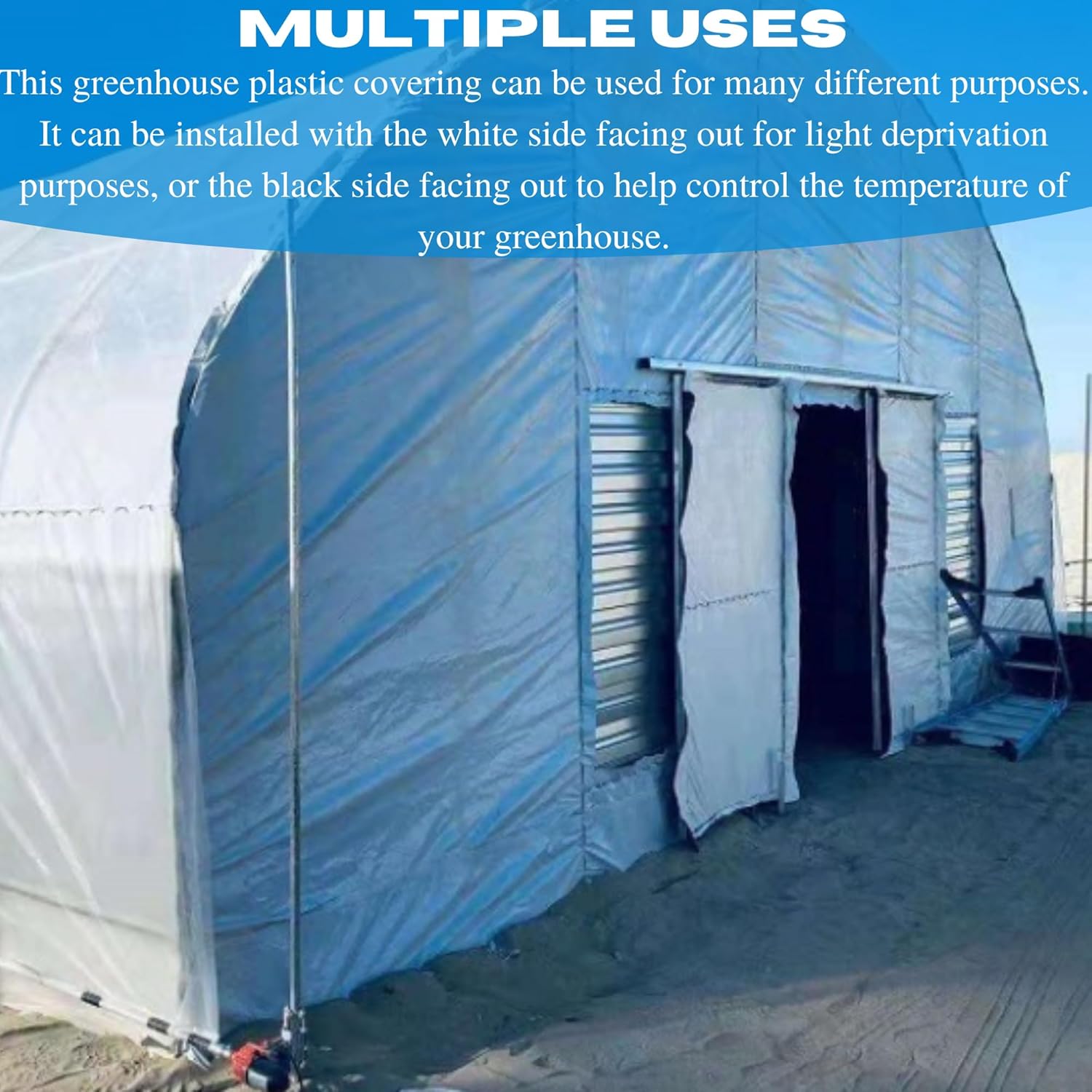 VBS - Panda Film Light Deprivation Greenhouse Cover - 6 mil - 100% Blackout Tarp, Black White Plastic Sheeting, Green House Poly Film (30' x 75')