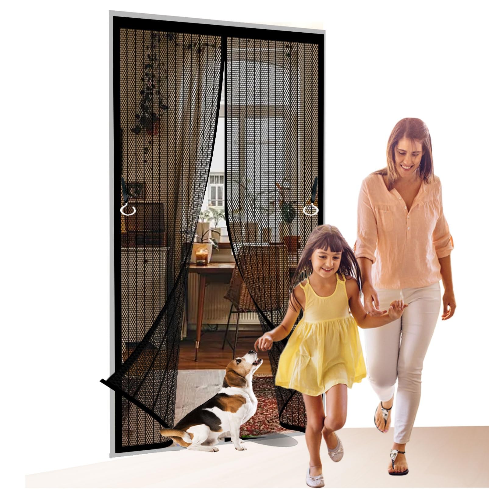 Magnetic Screen Door 142 x 176 cm with Magnets, Magic Tapes, Polyester Mesh Fly Curtain, Insect Protection Door Without Drilling, Heavy Duty for Patio Doors Bedroom, Black