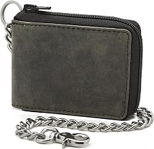 RFID Blocking Mens Full Grain Leather Zip-Around Chain Wallet,black,20-01 | Vintage Bi-fold, 19" Biker chain, 3 dollar compartments (1 hidden zipper), 11 cards & 2 IDs, compact high capacity + gift box