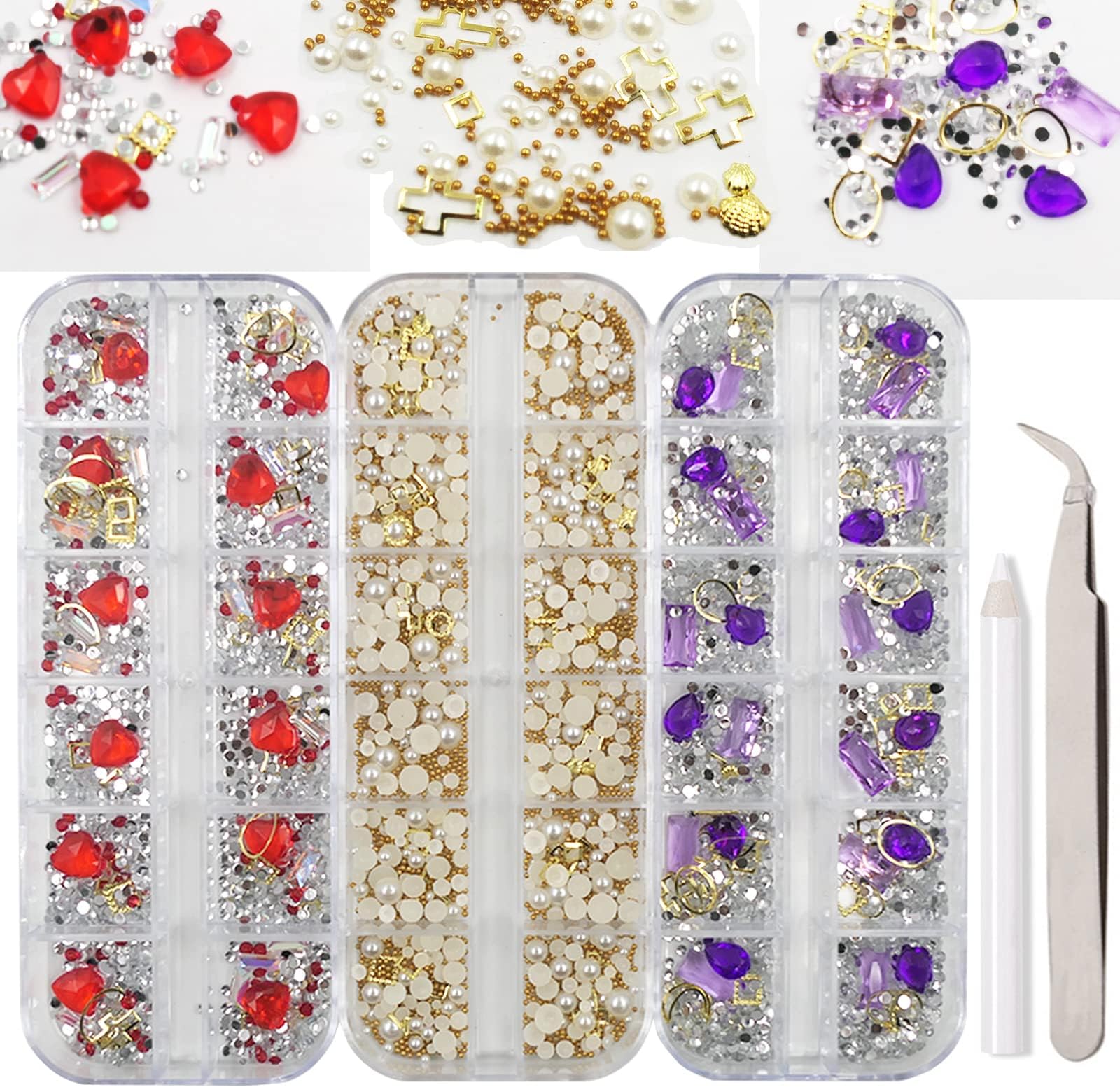 Lifextol3 Boxes Nail Art Rhinestones Nail Beads Glass Gems Stones for Women Makeup DIY Crafts Nail Art