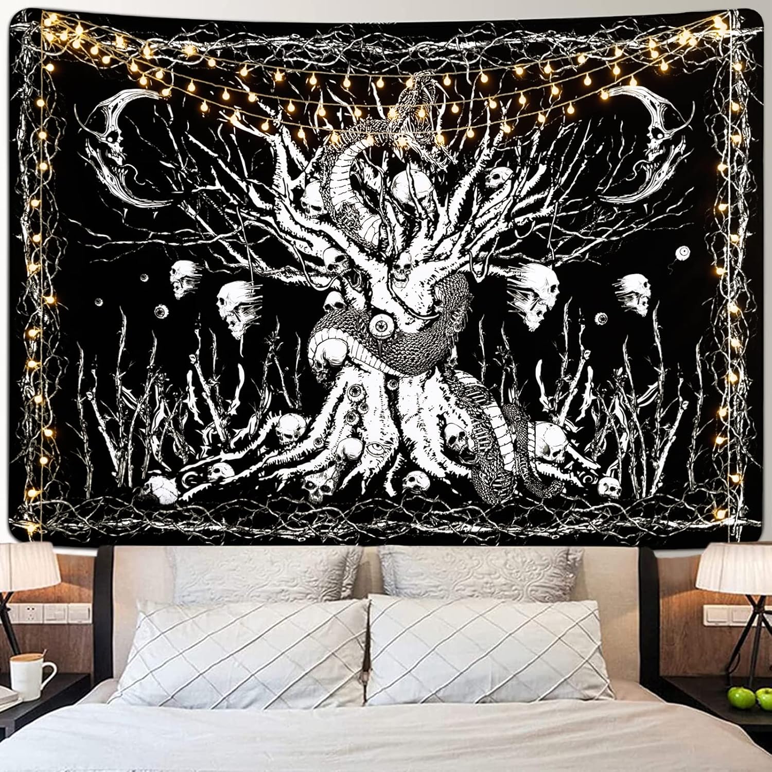 Uspring Skull Tapestry Tree of Life Tapestry Black and